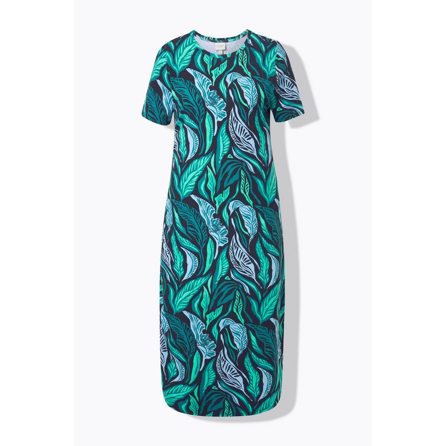 Ulla Popken Robe Maxi Motif Jungle Col Rond Manches Courtes  