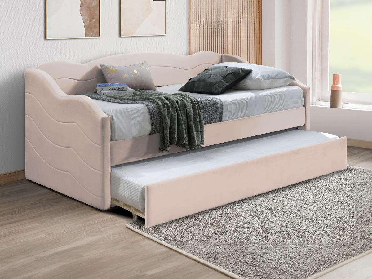 Vente-unique Ausziehbett mit Matratze - 2 x 90 x 190 cm - Samt - Rosa - LENVIA  