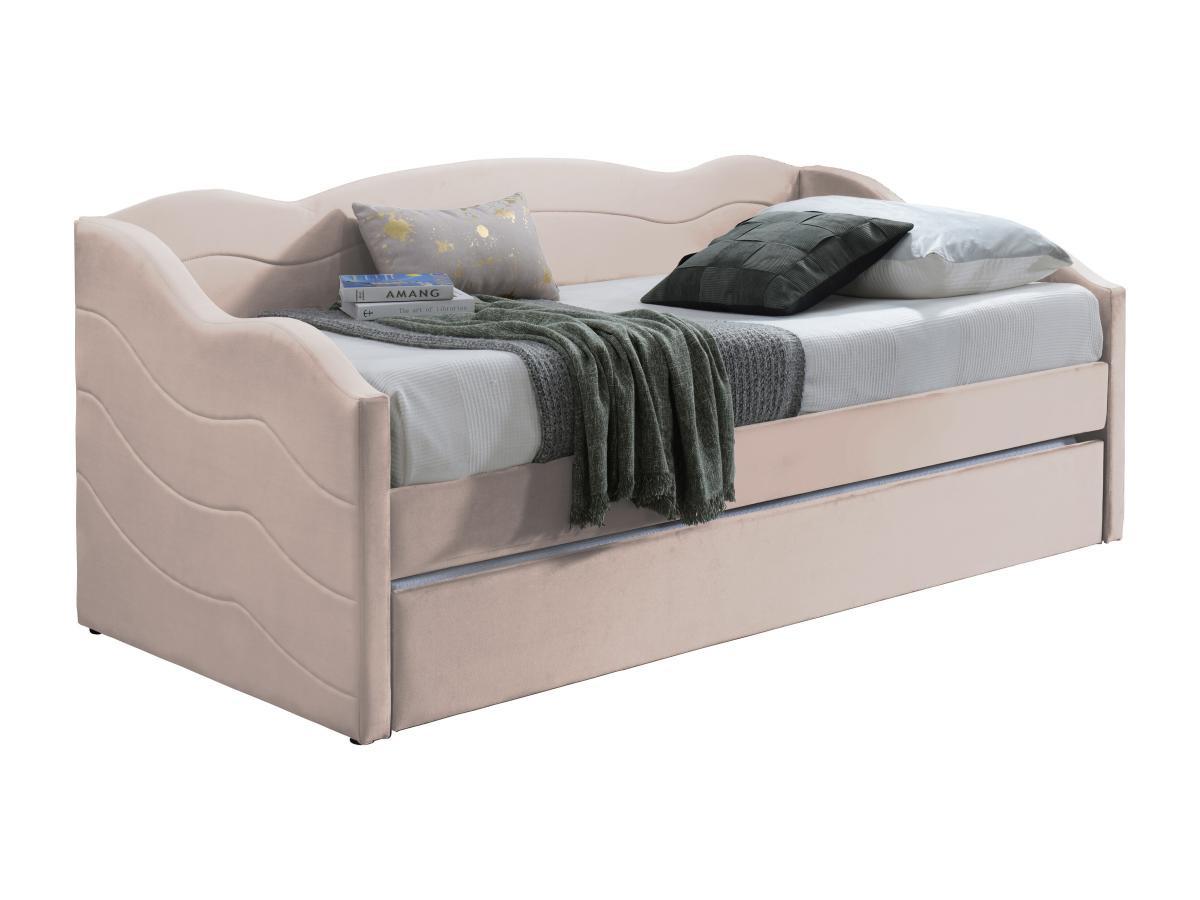 Vente-unique Ausziehbett mit Matratze - 2 x 90 x 190 cm - Samt - Rosa - LENVIA  