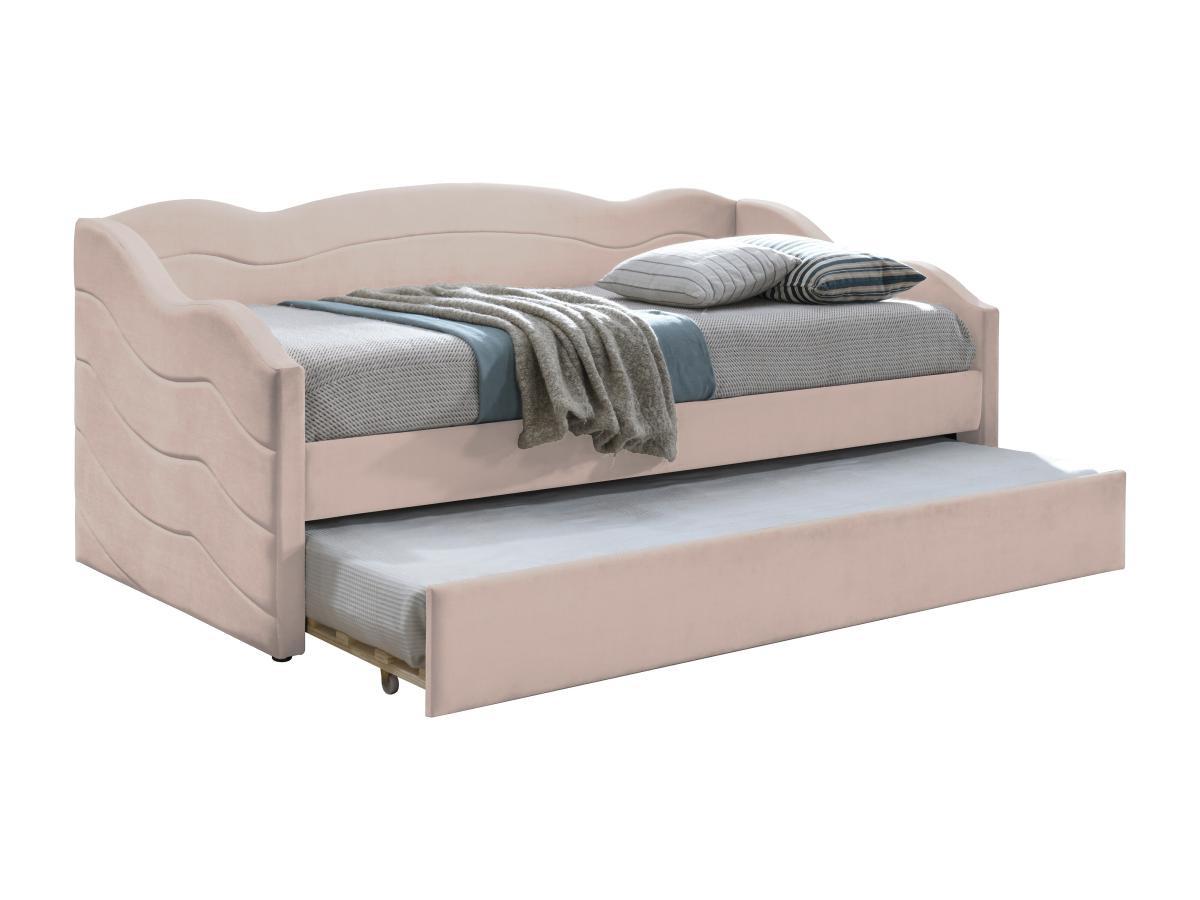 Vente-unique Ausziehbett mit Matratze - 2 x 90 x 190 cm - Samt - Rosa - LENVIA  