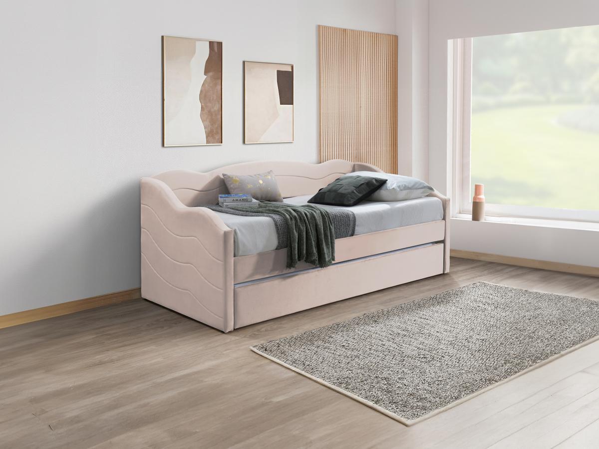 Vente-unique Ausziehbett mit Matratze - 2 x 90 x 190 cm - Samt - Rosa - LENVIA  