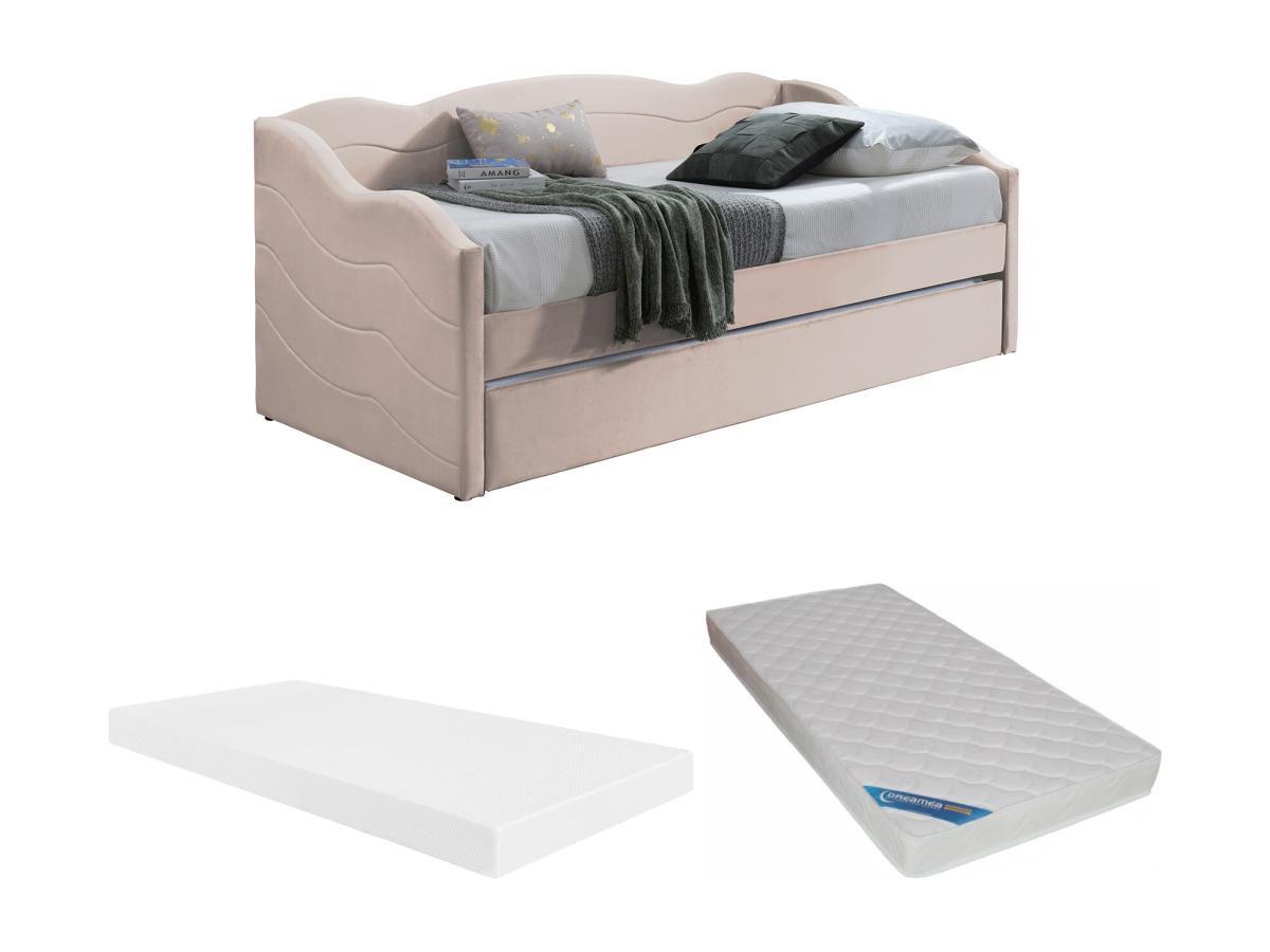 Vente-unique Ausziehbett mit Matratze - 2 x 90 x 190 cm - Samt - Rosa - LENVIA  