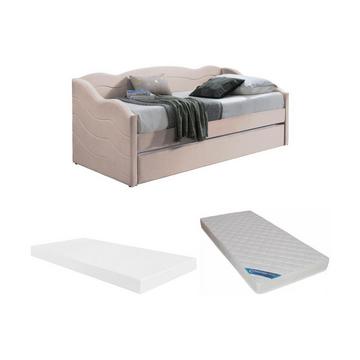 Lit banquette gigogne 2 x 90 x 190 cm - Velours - Rose + Matelas - LENVIA