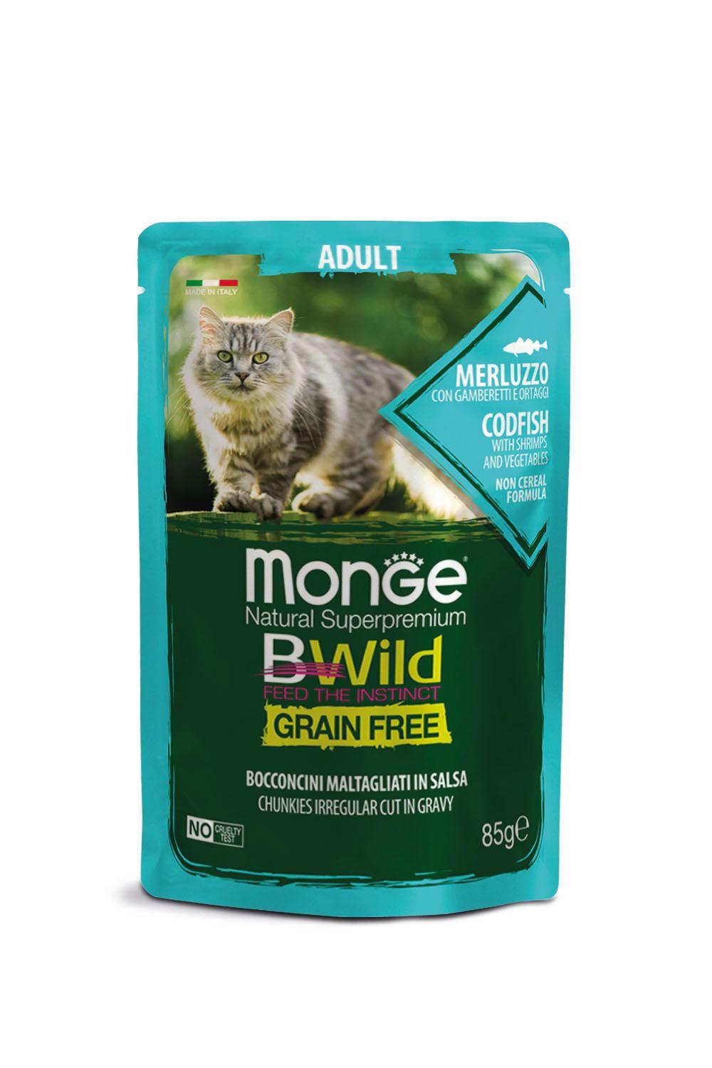 Monge  BWild per gatti con merluzzo - Multipack 