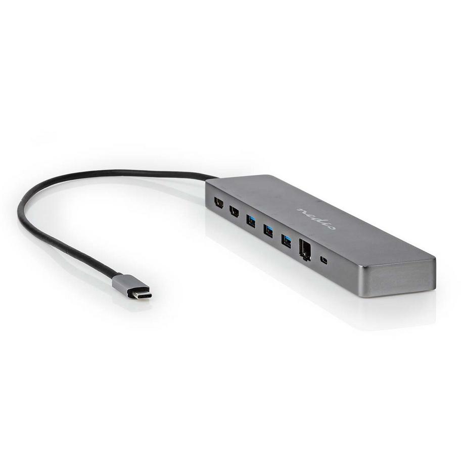 USB Multi-Port Adapter | USB 3.2 Gen 1 | USB-C™ Hane | Micro SD / RJ45 Hona / SD / 2x HDMI™ / 2x USB-C™ / 3x USB-A Hona | 0.40 m | Rund | Guldplaterad | TPE | Antracit | Låda