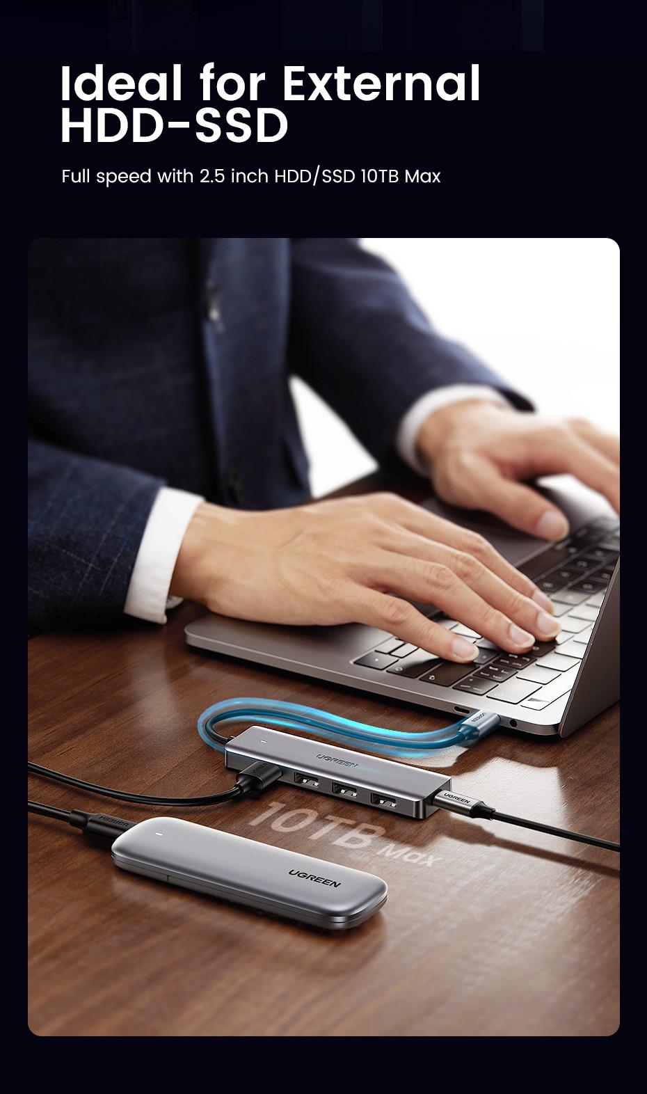 UGREEN  Hub USB 3.0 à 4 ports Ugreen avec alimentation USB-C 