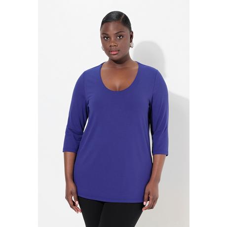 Ulla Popken  T-shirt manches 3/4, profond décolleté rond 