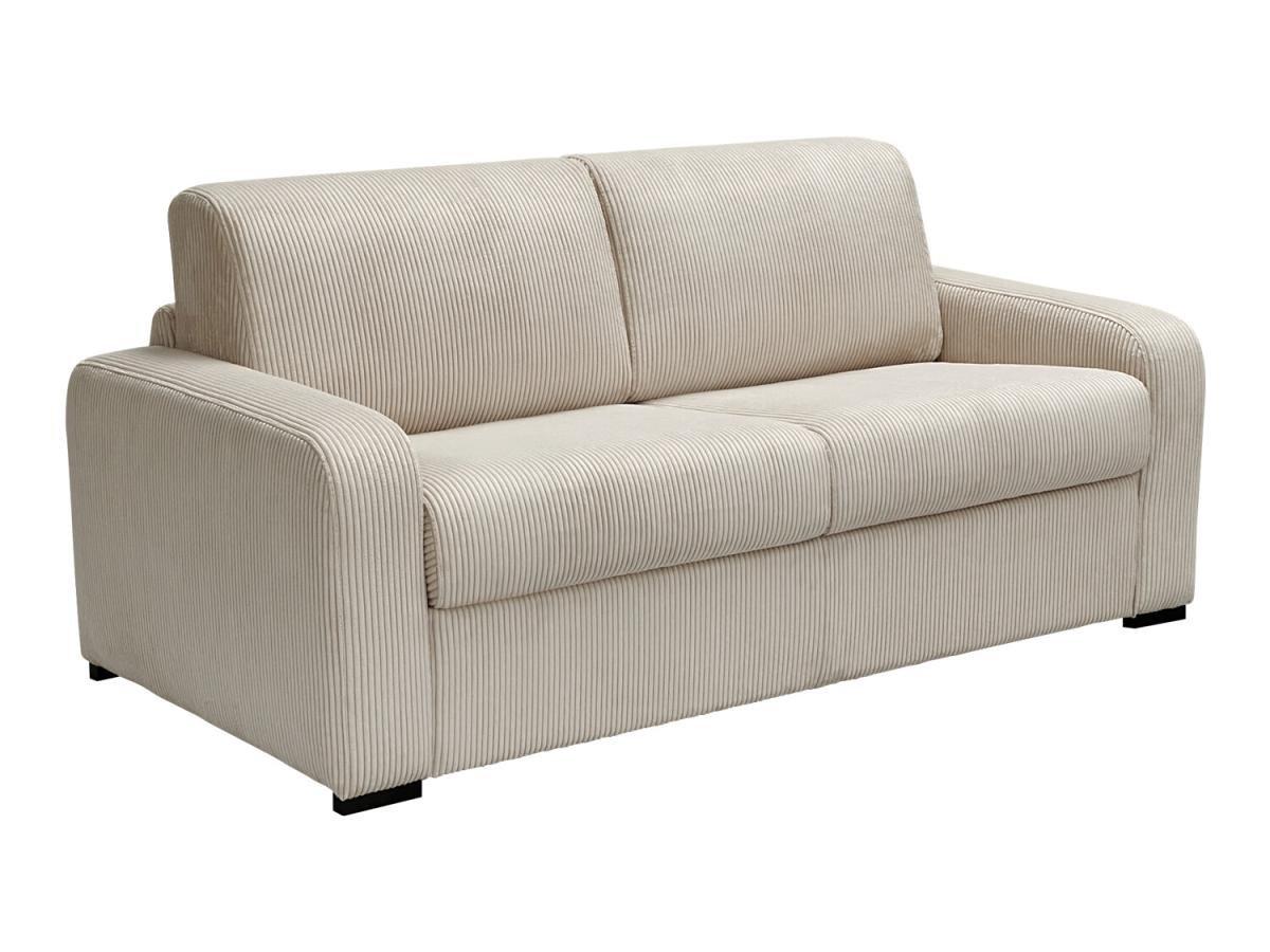Image of Schlafsofa mit Matratze 3-Sitzer - Liegefläche mit Lattenrost mit breiten Latten 140 cm - Matratze 14 cm - Cord - Beige - BEVIS Schlafsofa mit Matratze 3-Sitzer - Liegefläche mit Lattenrost mit breiten Latten 140 cm - Matratze 14 cm - Cord - Beige - BEVIS