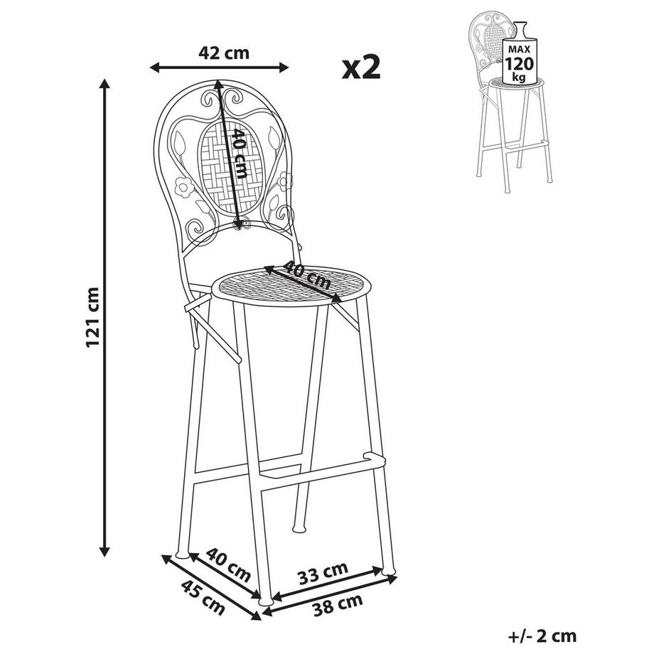 Beliani Garten-Barhocker 2er Set aus Eisen Retro BIVIO  