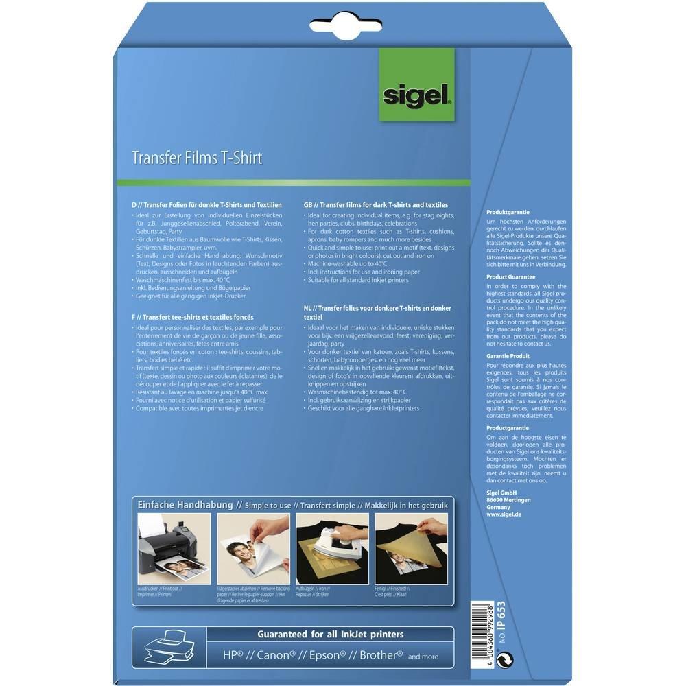 Sigel Aktion T-Shirt Transfer Folien für dunkle Textilien, 6 Folien + 6 Folien gratis, inkl. Bügelpapier  