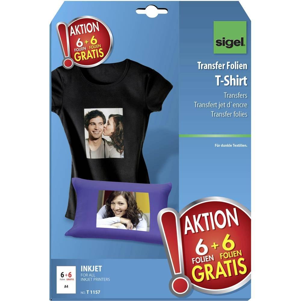 Sigel Aktion T-Shirt Transfer Folien für dunkle Textilien, 6 Folien + 6 Folien gratis, inkl. Bügelpapier  