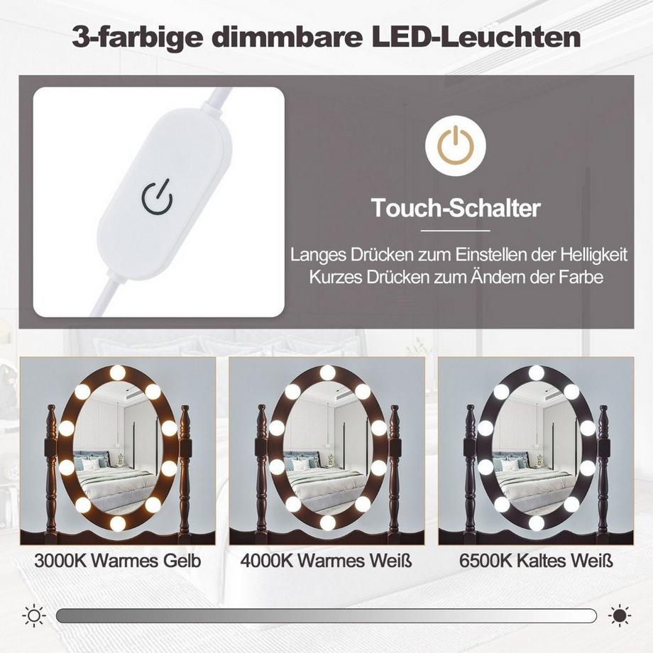 Northix  Schminktisch mit LED-Beleuchtung einstellbare Helligkeit Frisiertisch mit 4 Schubladen Schwarz 
