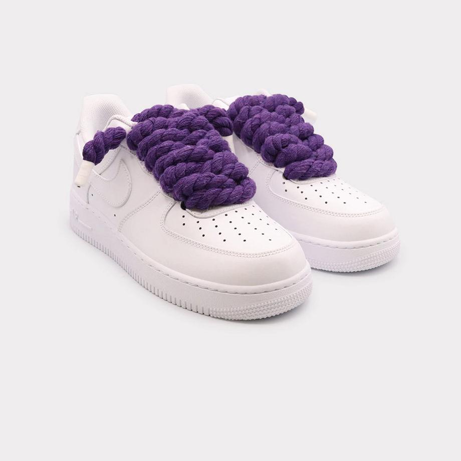 NIKE Air Force 1 White Rope Lace Purple Sneakers  