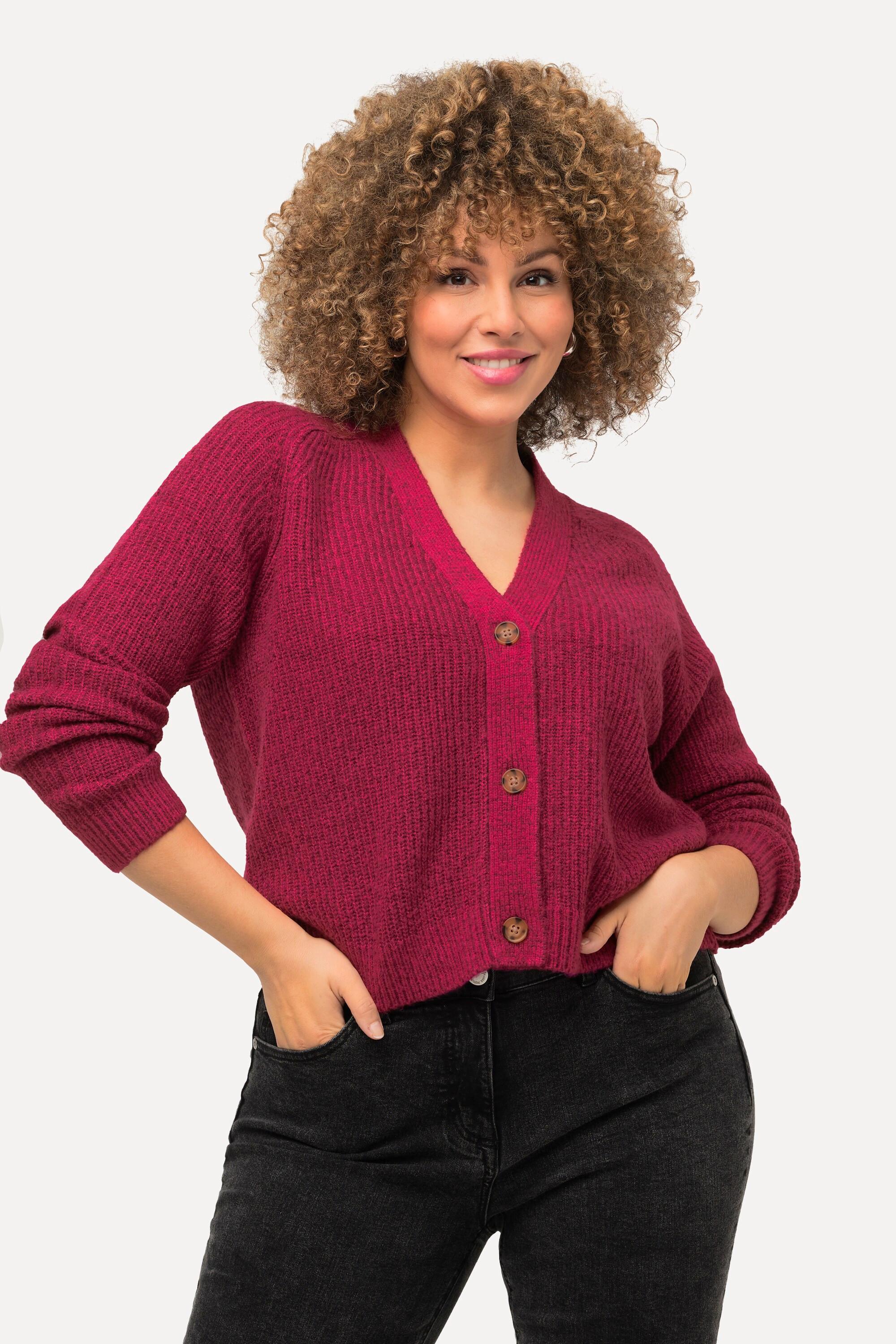 Ulla Popken  Cardigan con scollo a V, abbottonatura e maniche raglan 