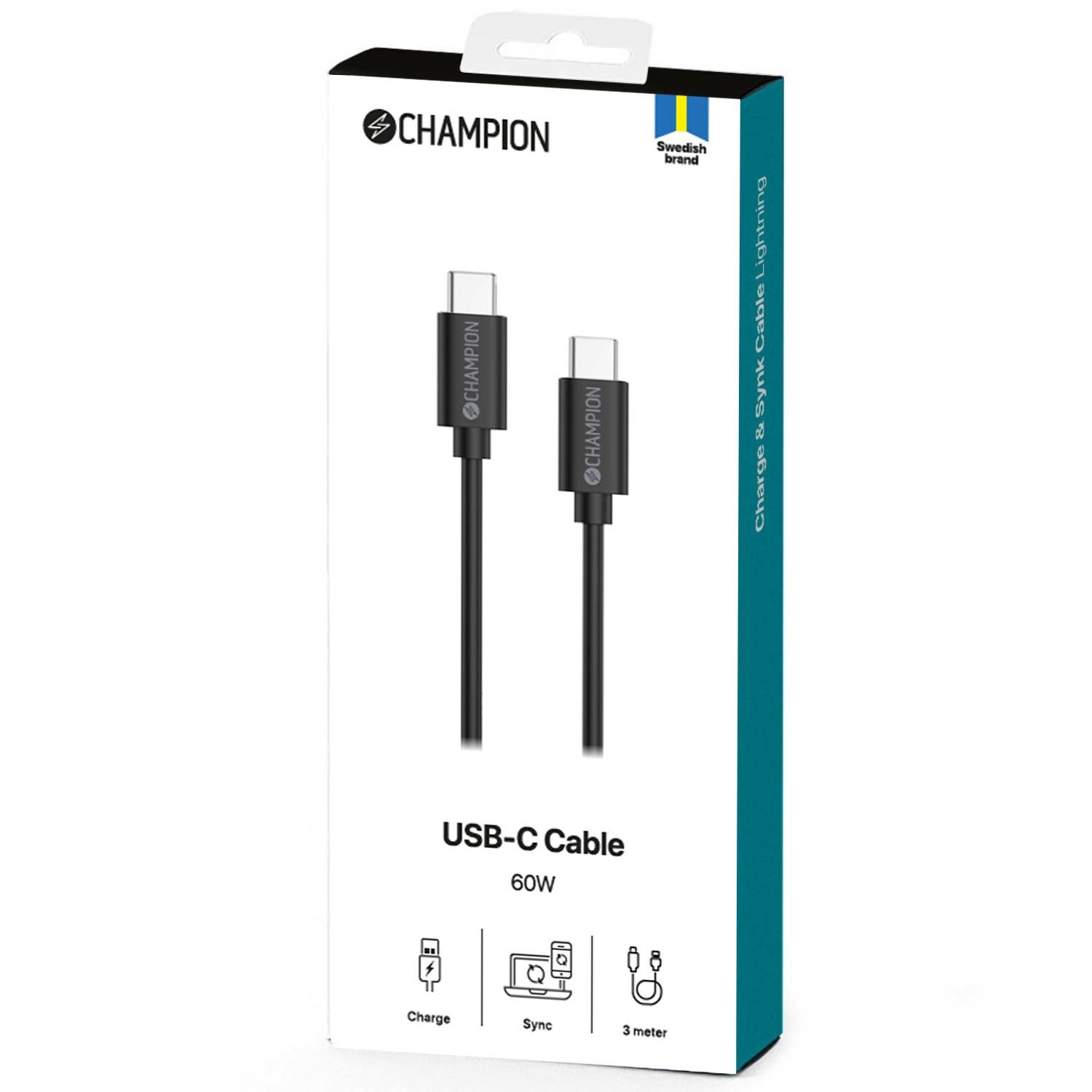 Champion  USB-C-Kabel 60 W 3 m Schwarz 