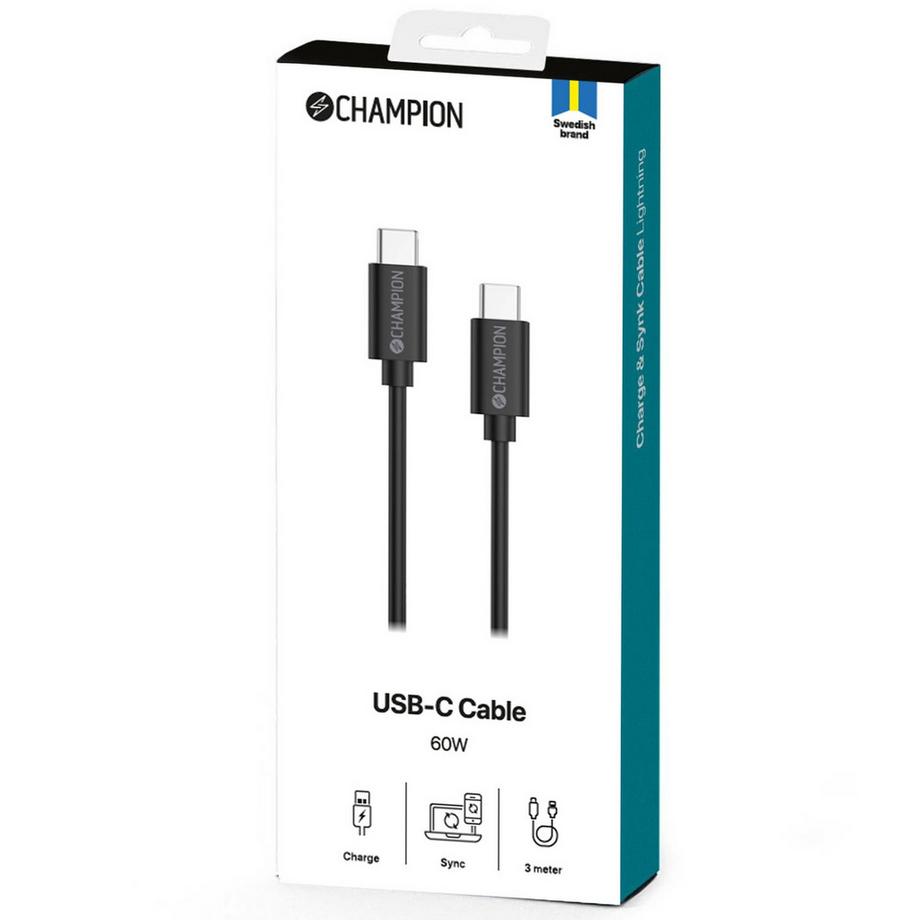 Champion  USB-C-Kabel 60 W 3 m Schwarz 