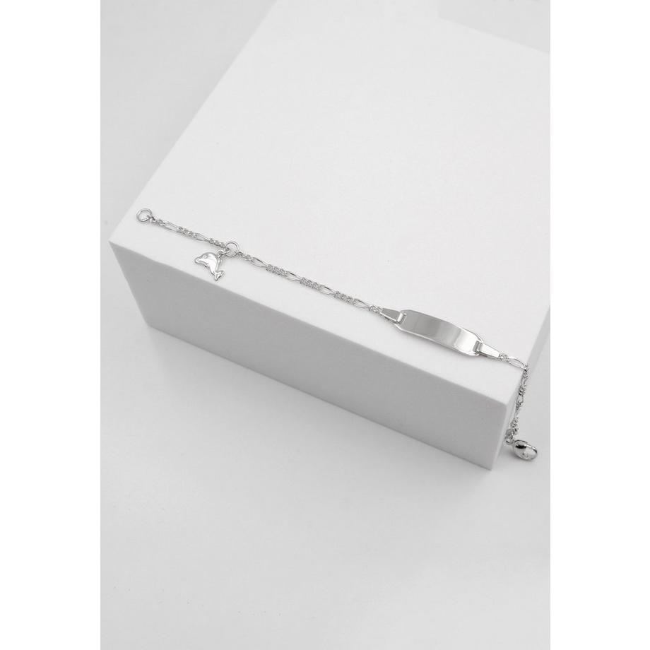MUAU Schmuck  Plaketten-Armband Delphin Weissgold 750 Figaro, 2.1mm, 14cm 