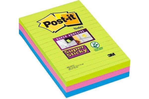 Post-It POST-IT Block Super Sticky 102x152mm 660-3SSUC 3-farbig ass.,3x90Bl.,liniert  