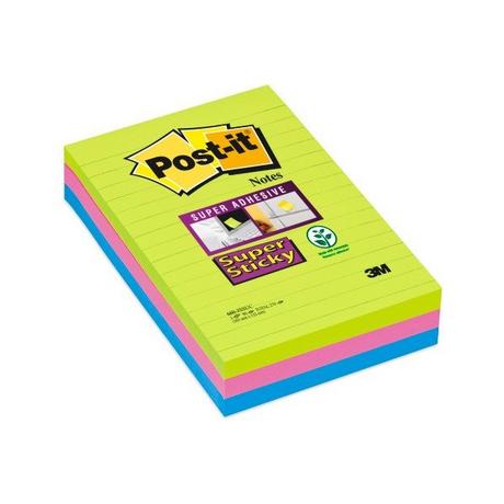 Post it POST-IT Block Super Sticky 102x152mm 660-3SSUC 3-farbig ass.,3x90Bl.,liniert  