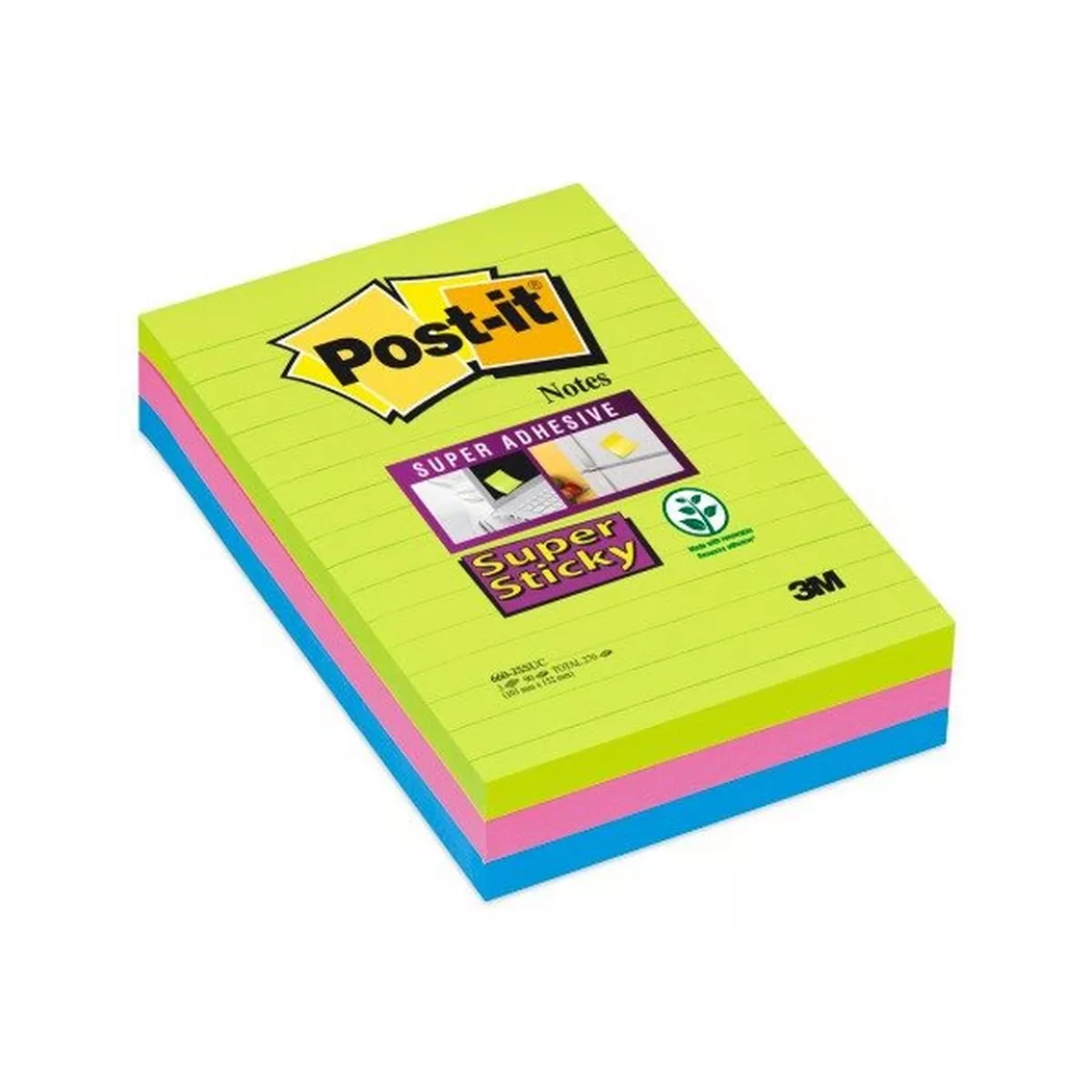 Post-it Super Sticky Notes 102x152mm Ruled 90 Sheets Ultra Colours