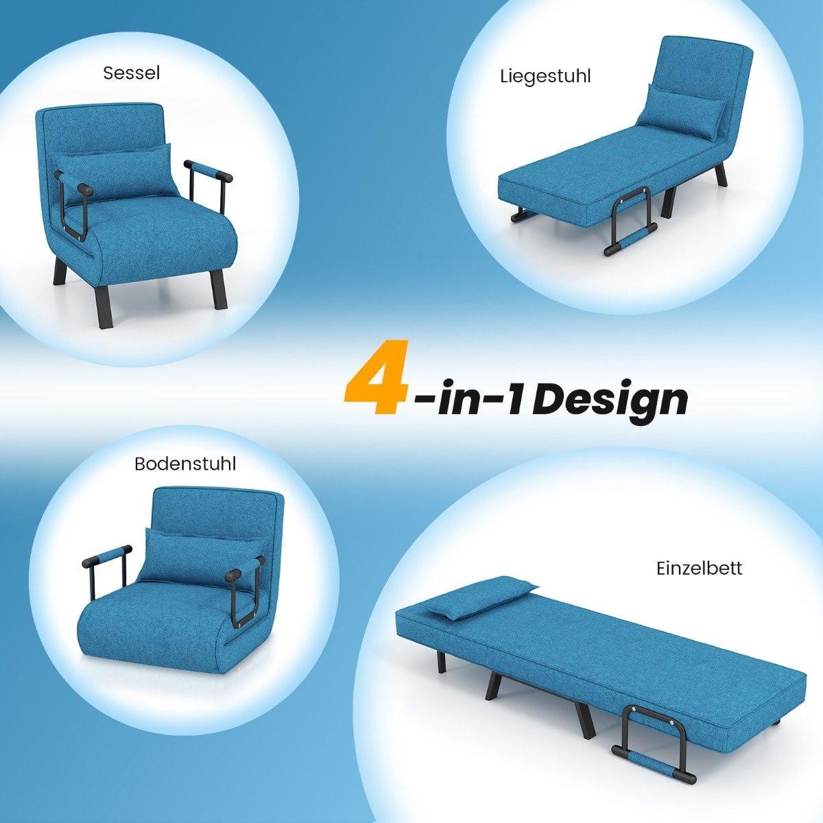 Northix 4 in 1 Schlafsessel Klappbar Schlafsofa mit 5 Stufig Verstellbarer Rückenlehne Blau  