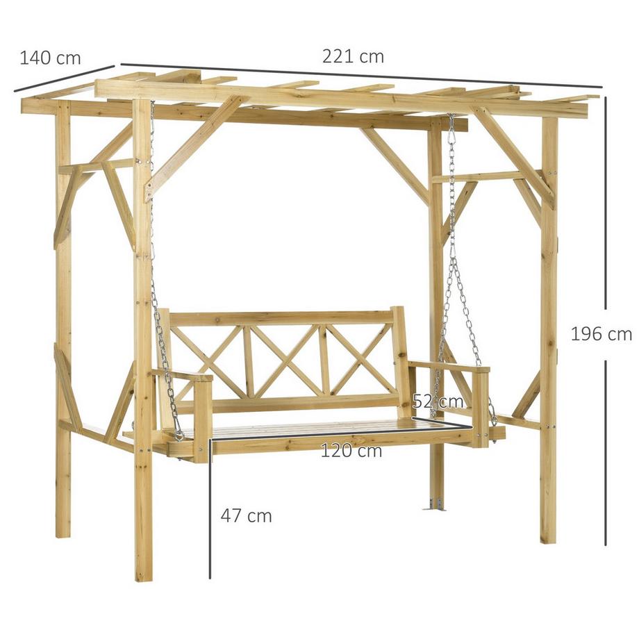 Northio Hollywoodschaukel Mit Pergola, 2-Sitzer Gartenschaukel, Wetterbeständige Schaukebank Für Garten, Massivholz, Natur, 221 X 140 X 196 Cm  