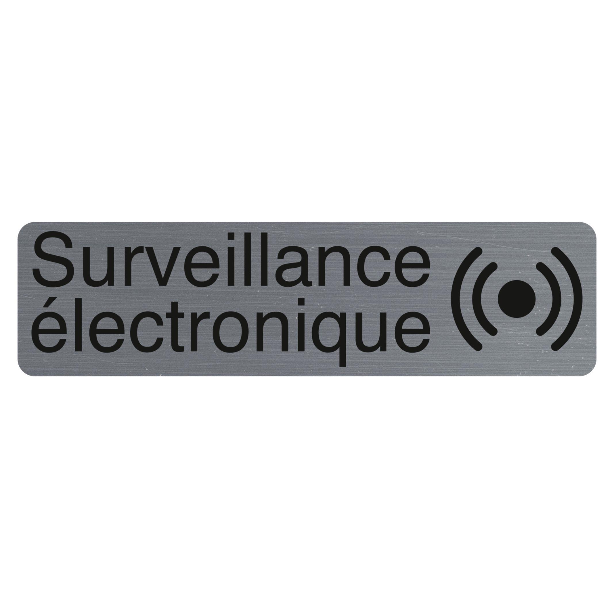 Exacompta Plaque adhésive imitation aluminium Surveillance électronique 16,5X4,4 cm  