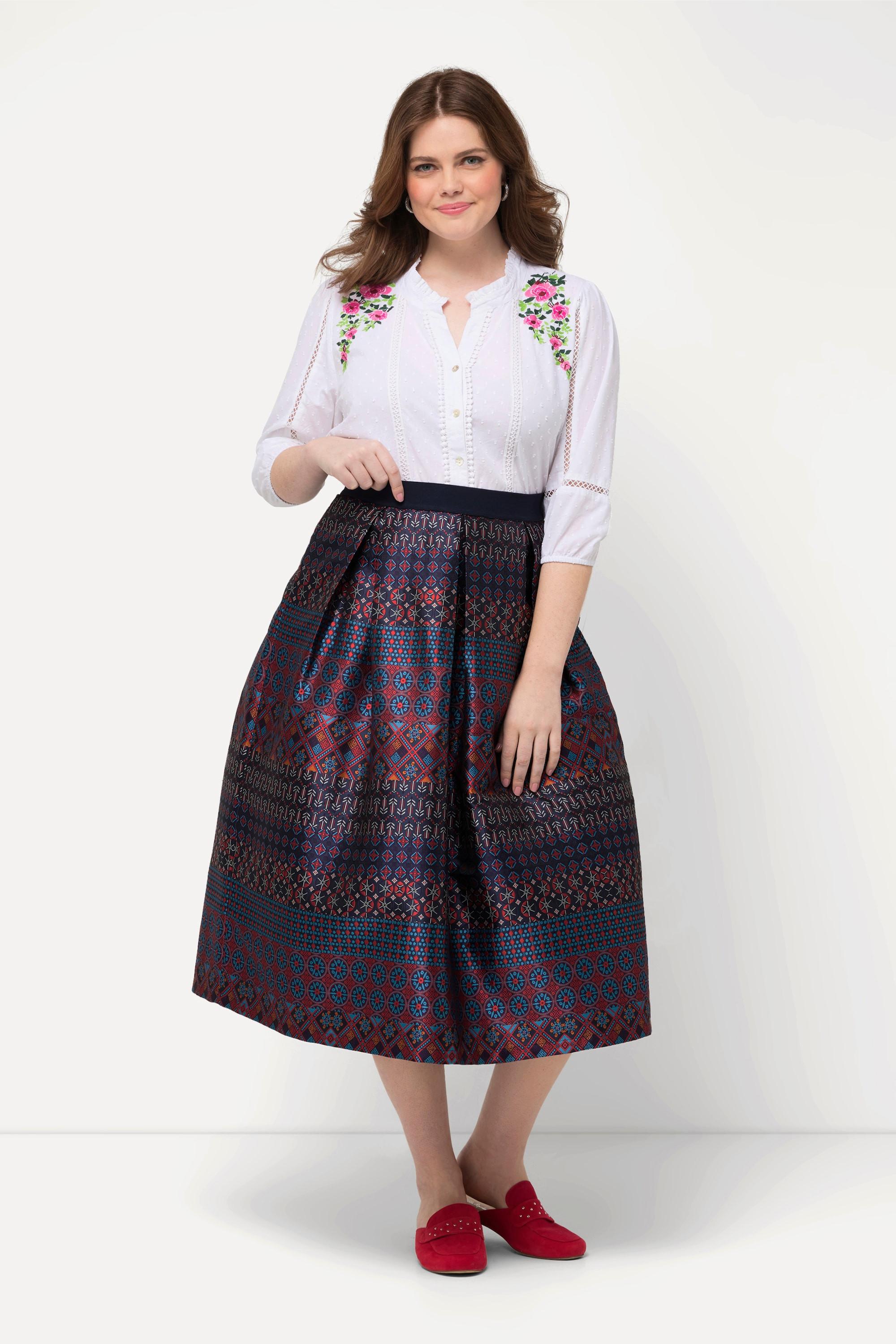 Ulla Popken Gonna stile country taglio svasato design a righe cintura elastica  