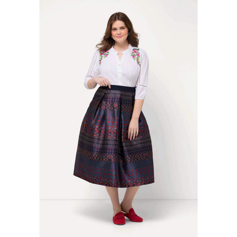 Ulla Popken Jupe esprit champêtre motif à rayures coupe trapèze taille élastique  