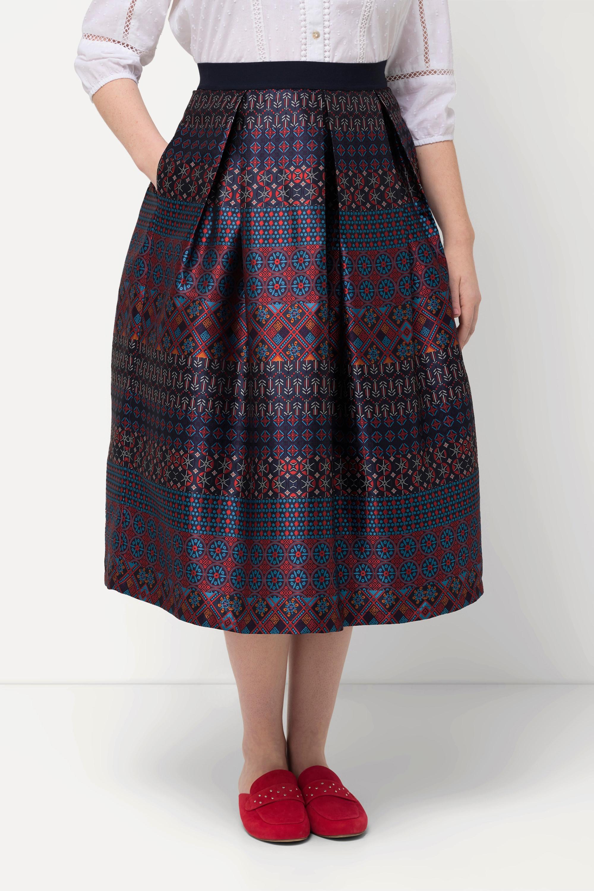 Ulla Popken Gonna stile country taglio svasato design a righe cintura elastica  