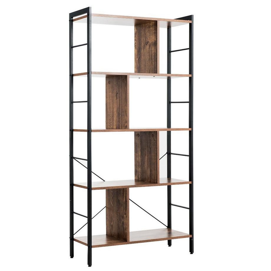 Northix 5-stöckiges Bücherregal Bücherregal mit Metallrahmen Standregal Holz 74 x 30 x 154,5 cm Braun  