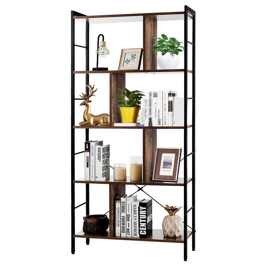 Northix 5-stöckiges Bücherregal Bücherregal mit Metallrahmen Standregal Holz 74 x 30 x 154,5 cm Braun  