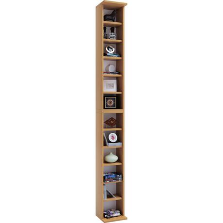 VCM Holzregal stehend | platzsparender CD Schrank für 204 CDs oder 72 DVDs | Maße: H. 180 x B. 21 x T. 20 cm | Elegantes DVD Regal stehend | Blu-Ray Regal  