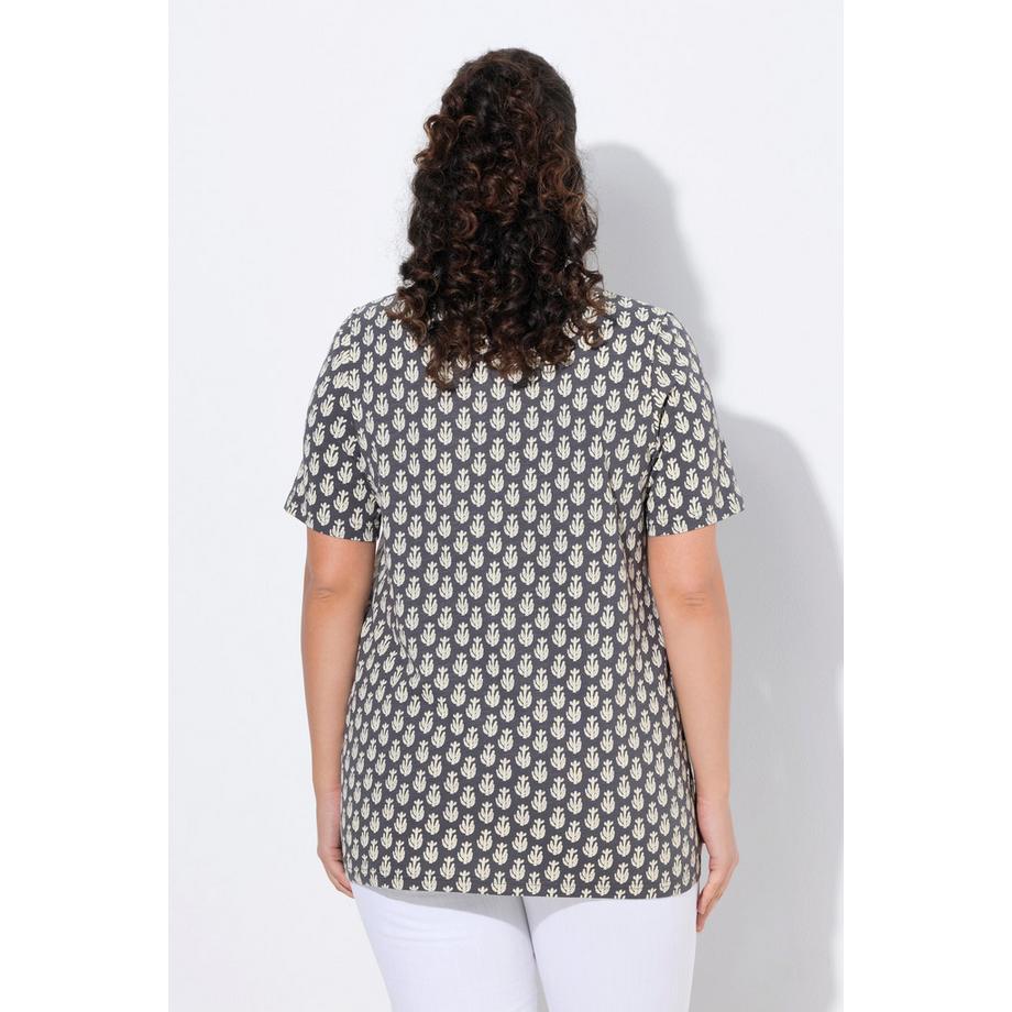 Ulla Popken A-Linie V-Ausschnitt Halbarm T-Shirt mit Zierfalten  