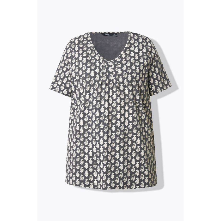 Ulla Popken A-Linie V-Ausschnitt Halbarm T-Shirt mit Zierfalten  