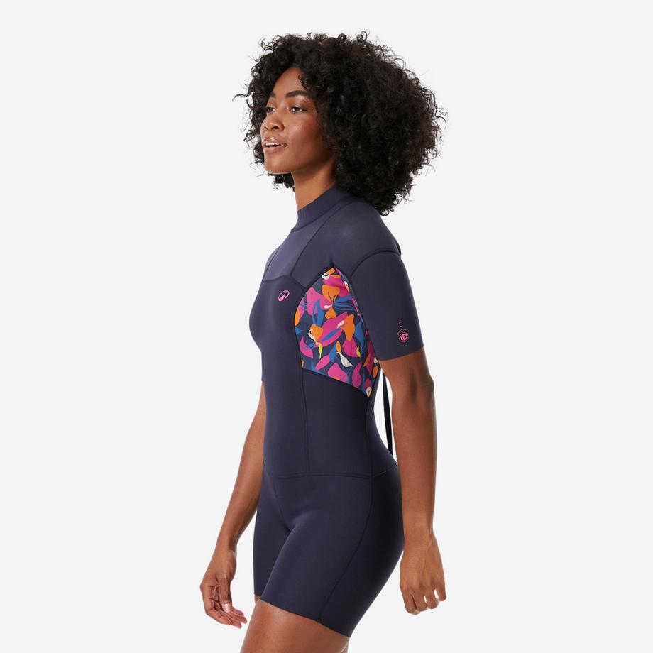 OLAIAN  Shorty surf back zip manches courtes néoprène 1,5mm femme, 500 Pétales 