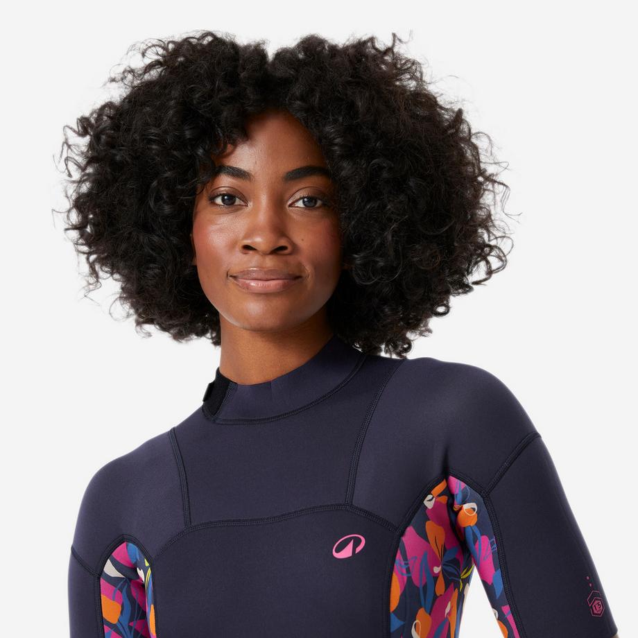 OLAIAN  Shorty surf back zip manches courtes néoprène 1,5mm femme, 500 Pétales 