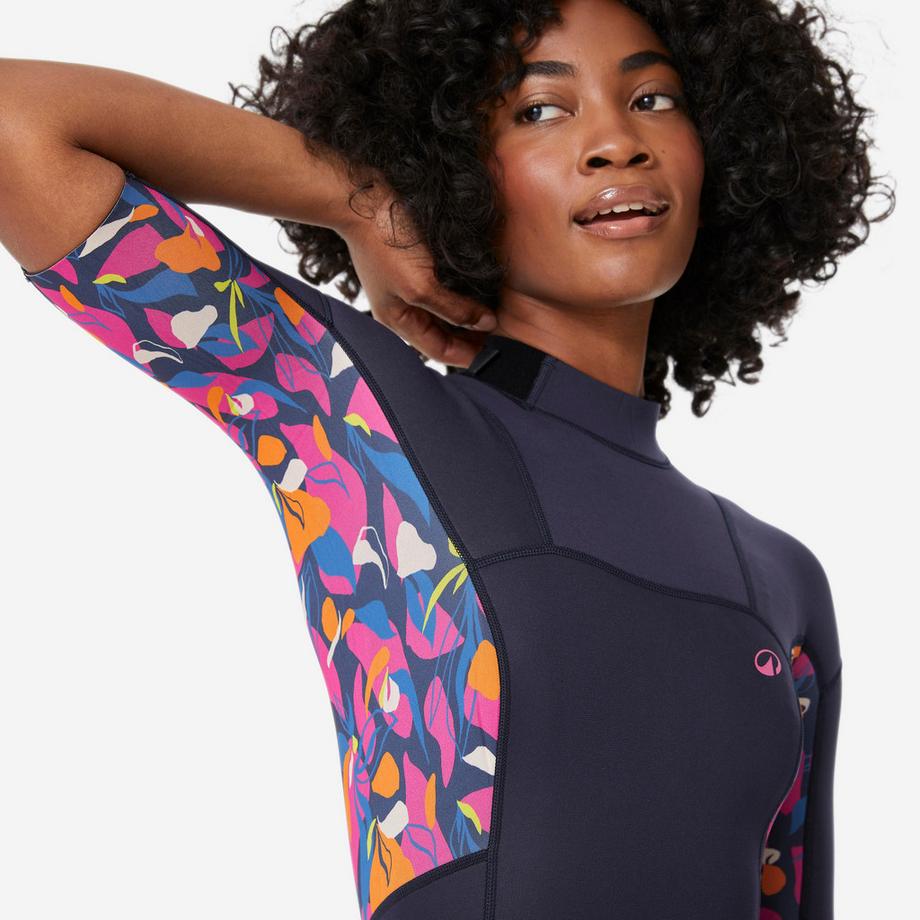 OLAIAN  Shorty surf back zip manches courtes néoprène 1,5mm femme, 500 Pétales 