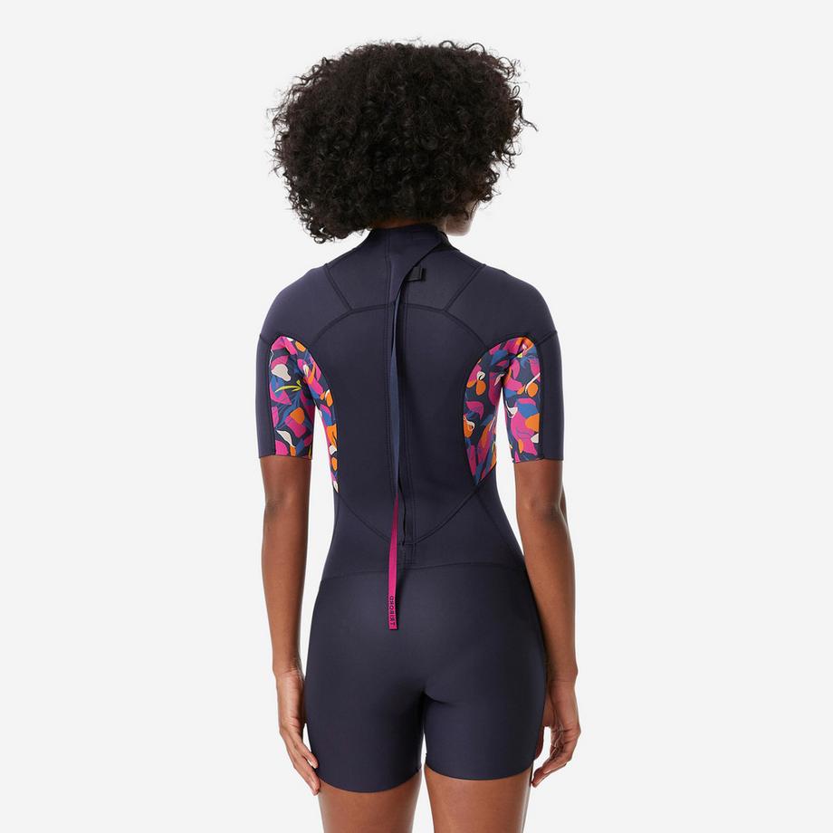 OLAIAN  Shorty surf back zip manches courtes néoprène 1,5mm femme, 500 Pétales 