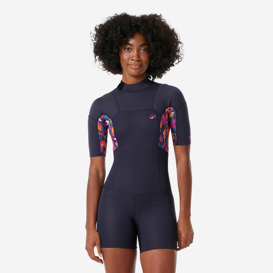 Shorty da surf a maniche corte con zip posteriore in neoprene 1,5 mm, 500 Pétales