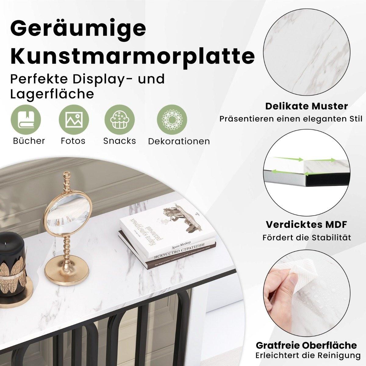 Northix Table console en faux marbre de 100 cm avec repose-pieds réglables, cadre en métal et ensembles anti-basculement  