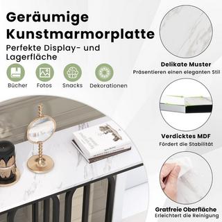 Northix Table console en faux marbre de 100 cm avec repose-pieds réglables, cadre en métal et ensembles anti-basculement  