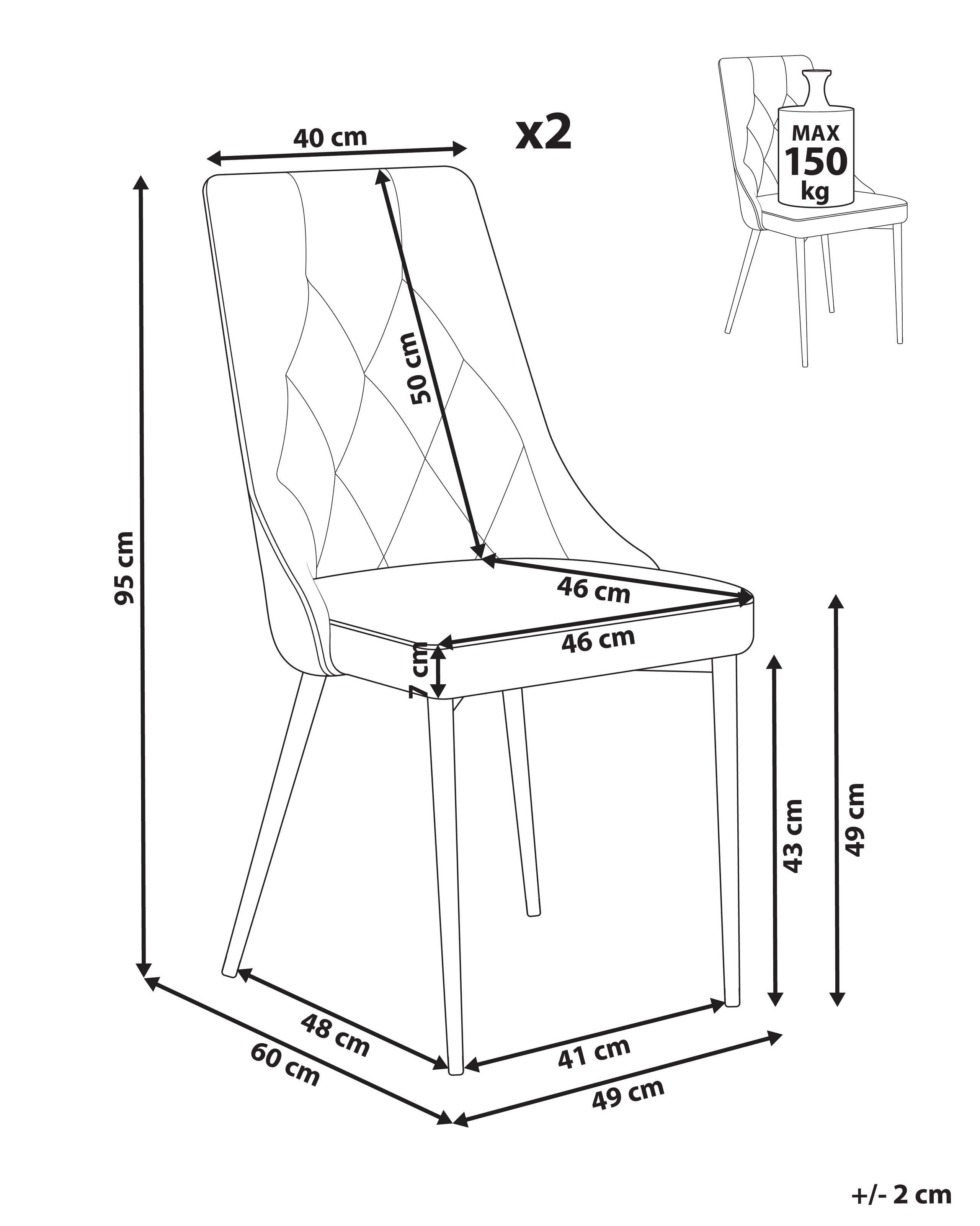 Beliani Lot de 2 chaises de salle à manger en Velours Scandinave AVENIR  