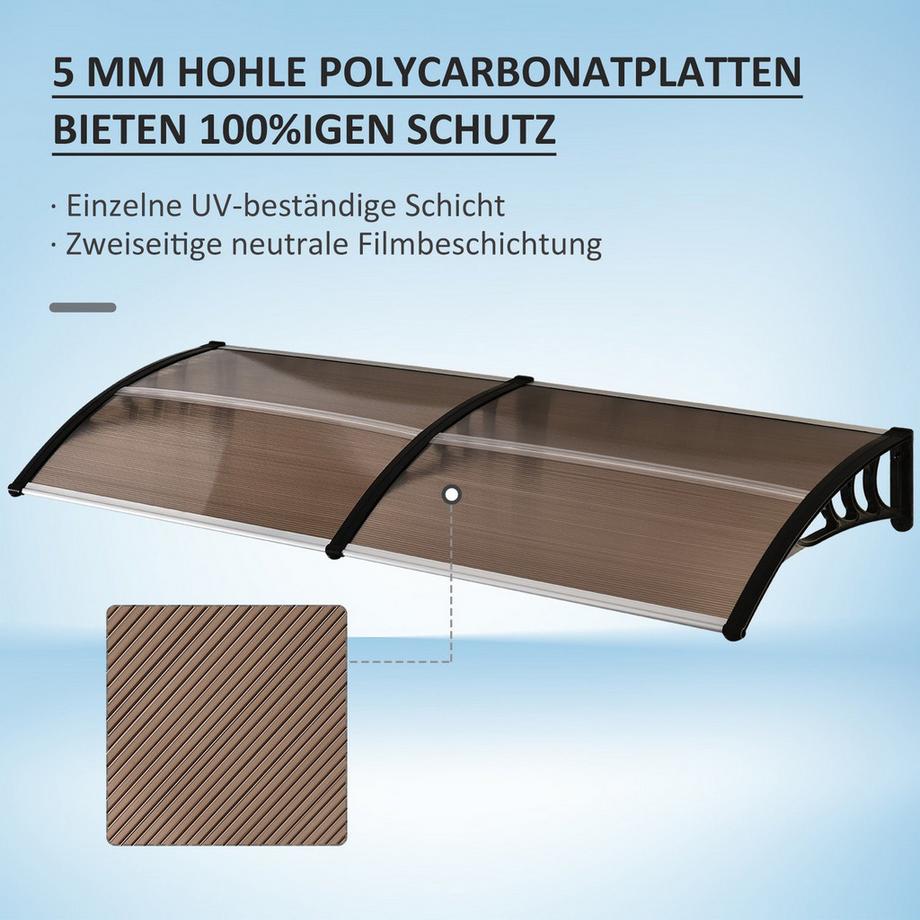 Northio Pultvordach Vordach Für Haustür, Überdachung Aus Polycarbonat, Sonnenschutz Regenschutz, Braun, 75X195X23Cm  