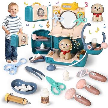 Tierarztkoffer für Kinder, Arztkoffer Kinder ab 3 Jahren, Tierarzt Spielset mit Koffer, Arztkoffer