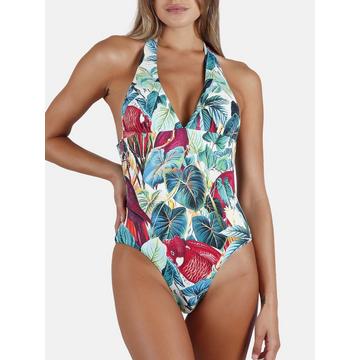 Einteiliger vorgeformter Neckholder-Badeanzug Tropical