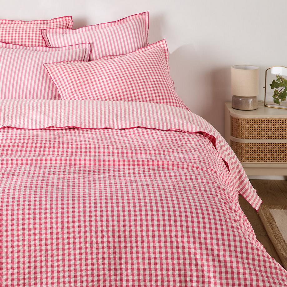 La Redoute Intérieurs Cottage Framboise Seersucker Baumwoll-Duvetbezug  
