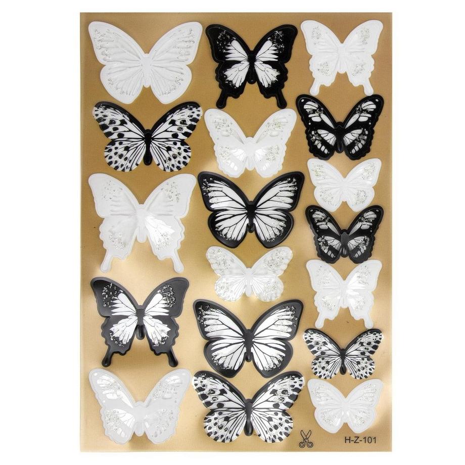 eStore 18x Papillons Décoratifs 3D - Noir et Blanc  