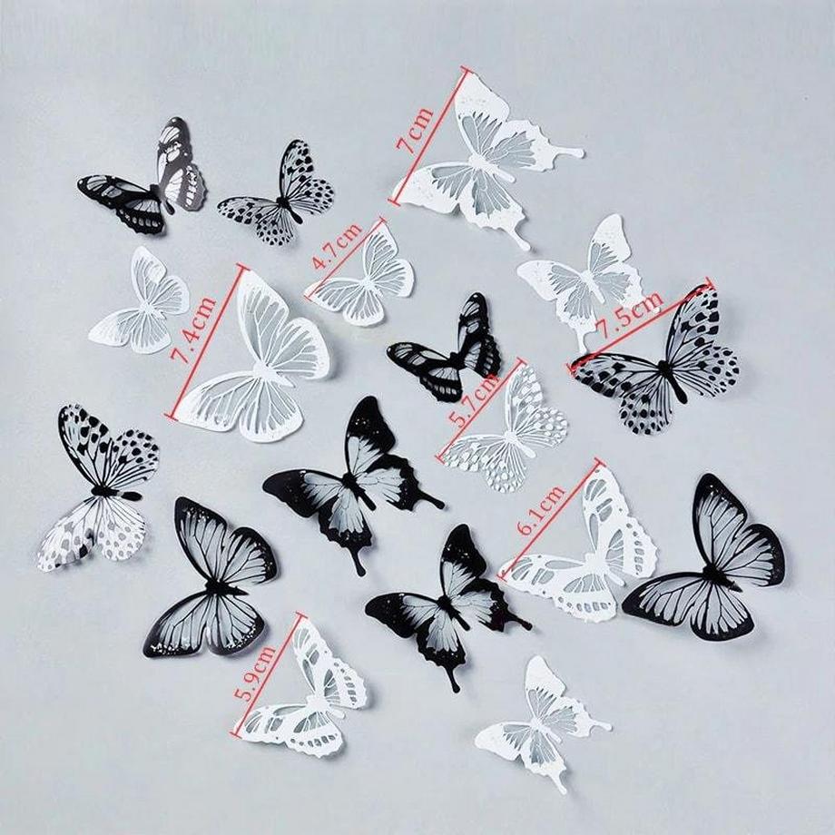 eStore 18x Papillons Décoratifs 3D - Noir et Blanc  