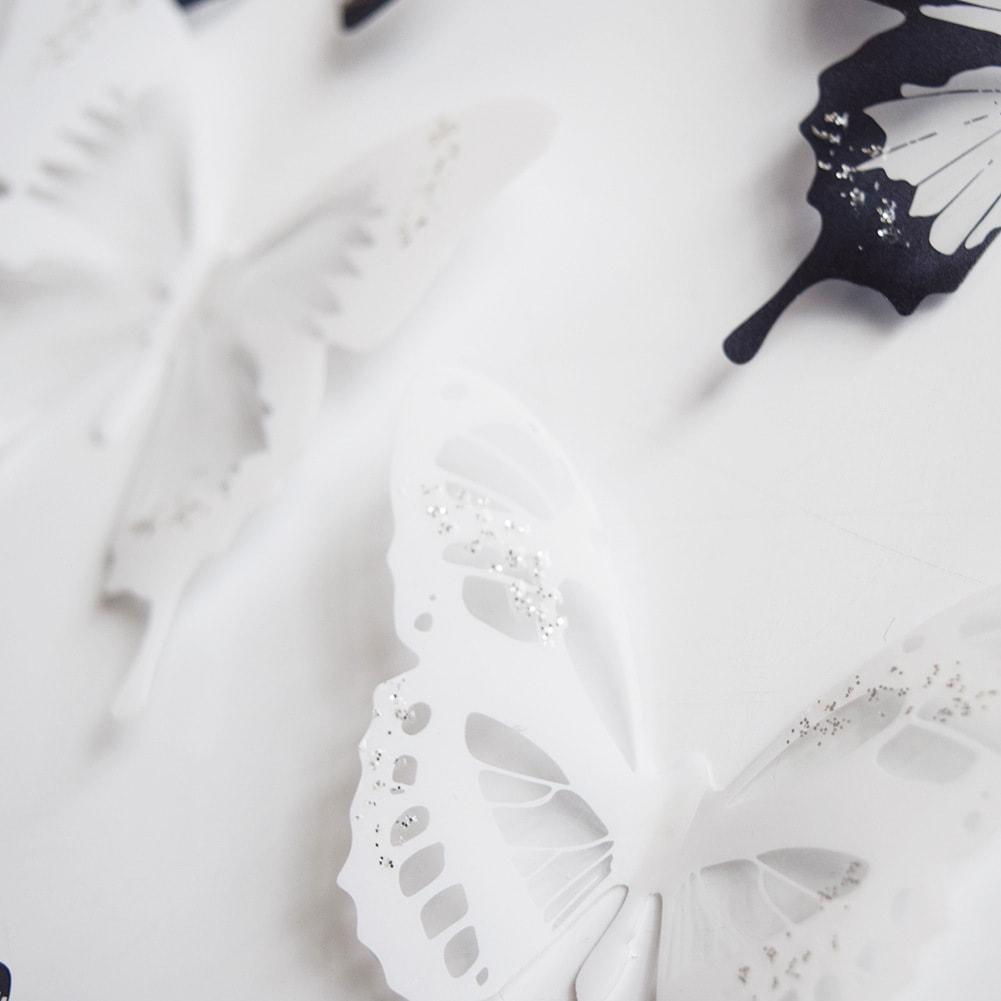 eStore 18 x dekorative 3D-Schmetterlinge - Schwarz und Weiß  